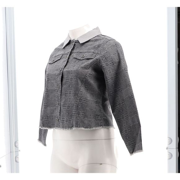 DG2 Diane Gilman Reversible Twill Jean Jacket Gray Croco 7529882 - Picture 2 of 9